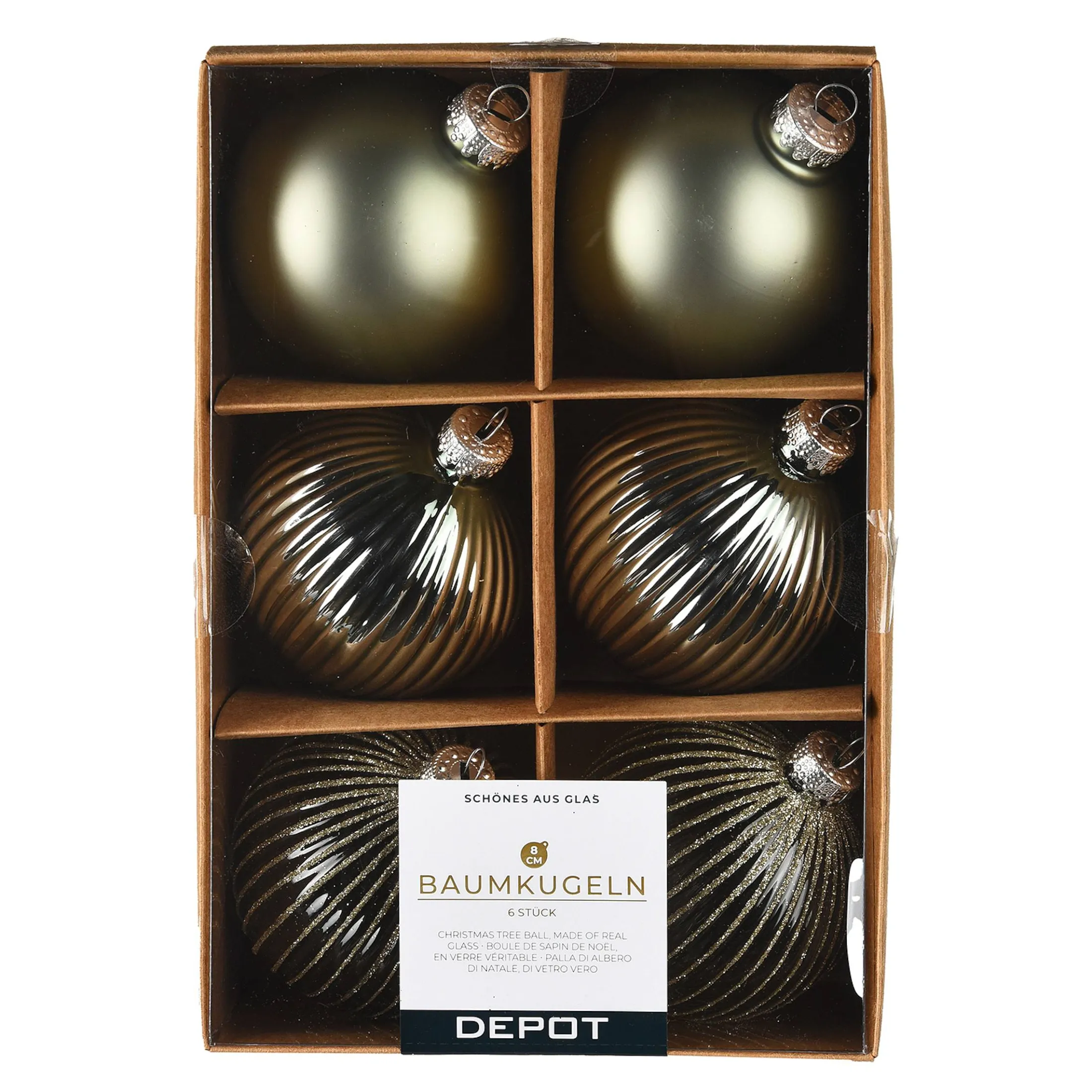 Outlet Depot Glas-Weihnachtskugel-Set Rille